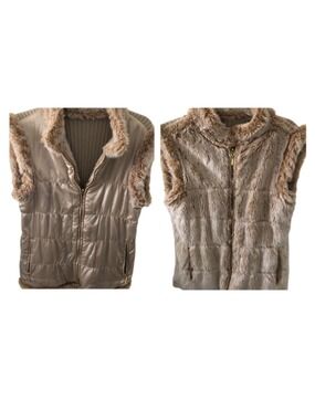 Glam Vest Reversible Faux Fur Knitted Quilted Back Y2K Chico’s Size 2. Large/12